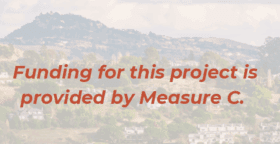 Photo of mountains with text overlay saying "funding for this project provided by Measure C."