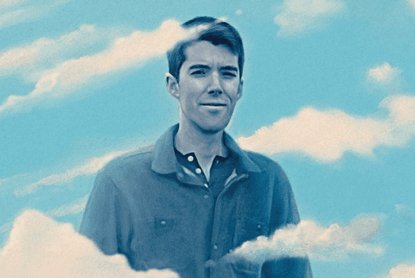 Illustration of a young man surrounded by clouds.