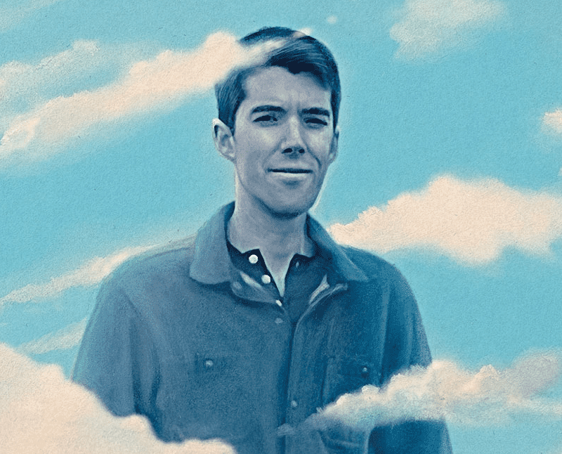 Illustration of a young man surrounded by clouds.