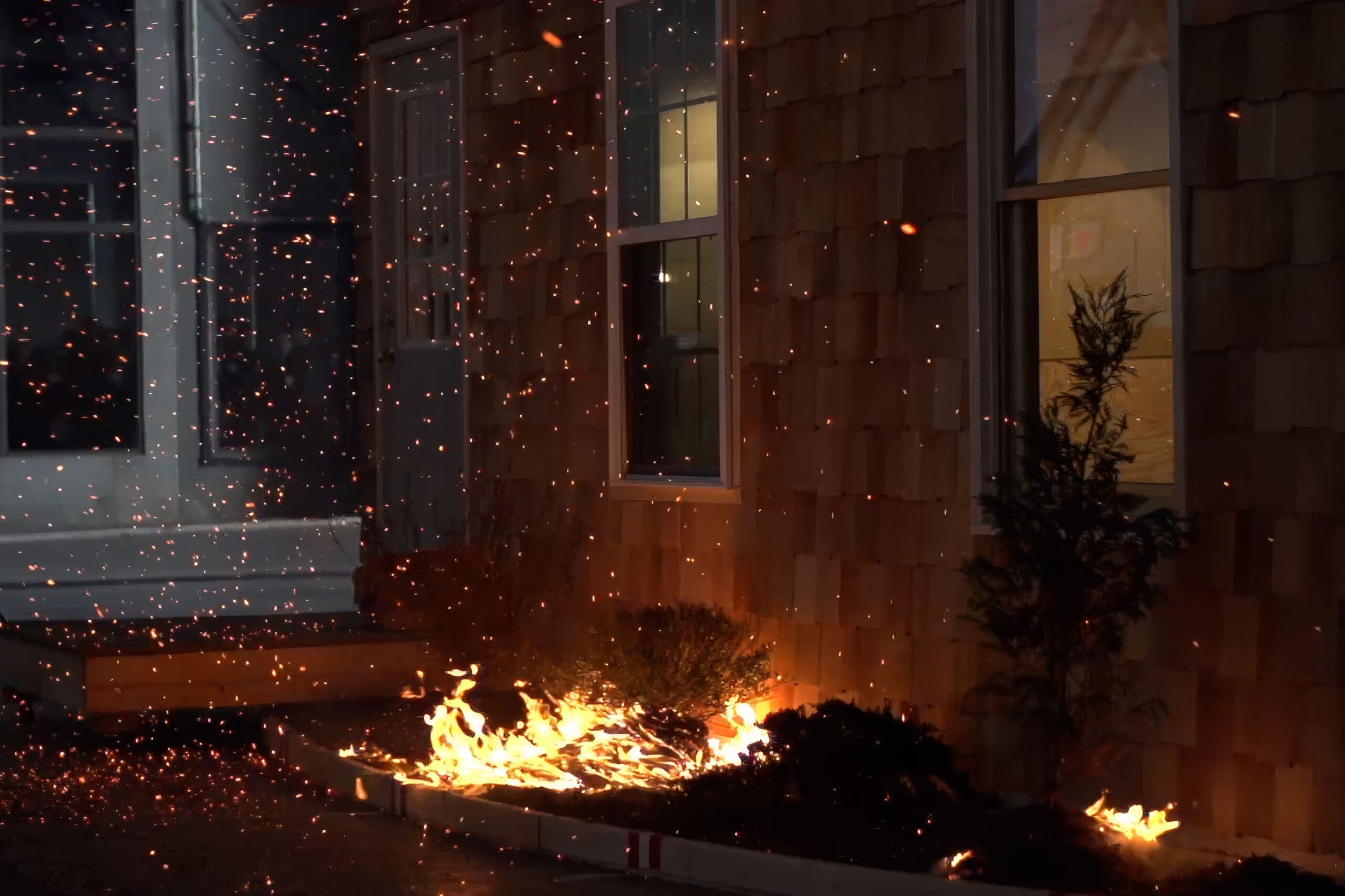 fire starting on home vegetation