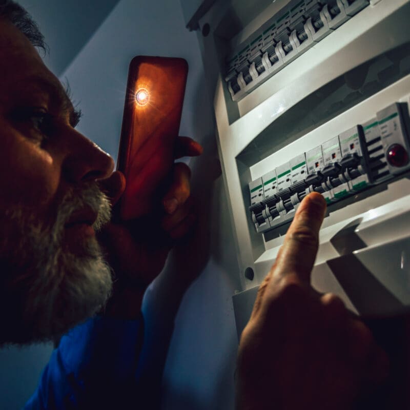 man trying to fix power outage