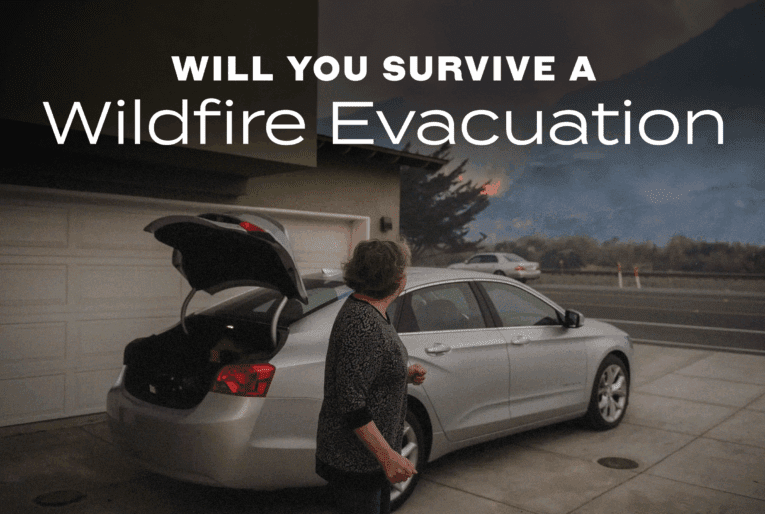 older woman evacuating by car