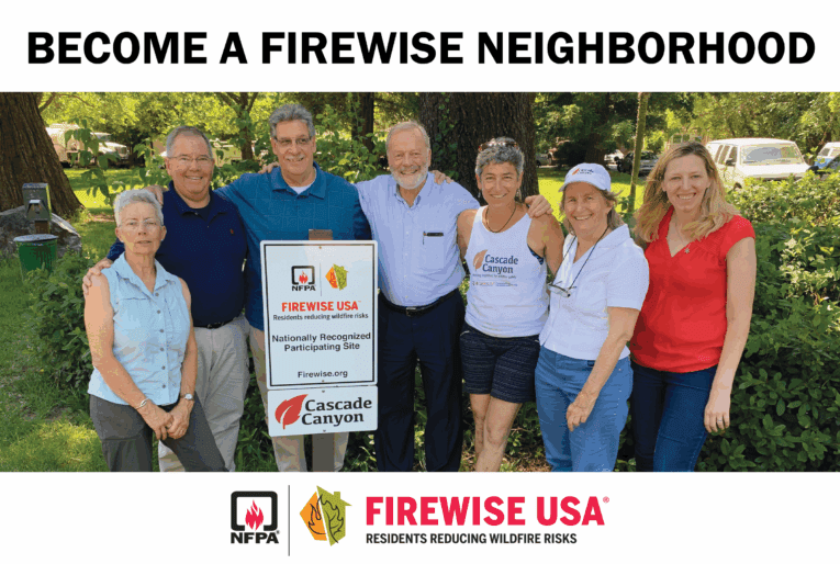 Firewise leaders in front of a sign
