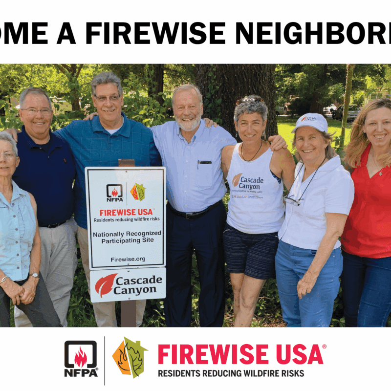 Firewise leaders in front of a sign