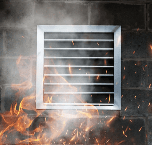 ember resistant vent in a brick wall, repelling embers.